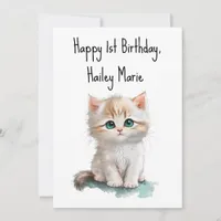 First Birthday Kitten with Blue Eyes Personalized Card