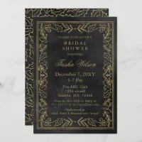 Gold Black Winter Foliage Holiday Bridal Shower Invitation