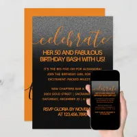 Modern Girly Orange 50 and Fabulous Invitation
