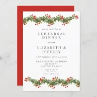 Rustic Boughs of Holly Christmas Rehearsal Dinner Invitation