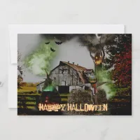 *~* Barn Pumpkins Spooky Ghost HALLOWEEN CARD