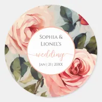 Floral Red And Pink Flowers Classic Wedding Classic Round Sticker