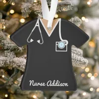 Personalized Black Nurse Scrubs Ornament