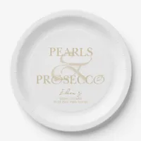 Ampersand White Pearls & Prosecco Bridal Shower Paper Plates