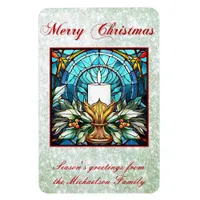 Stained Glass Christmas Candle Holly Green Glitter Magnet