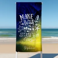 Make A Wish Upon A Starfish Cute Personalized Beach Towel