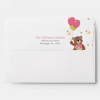 Baby Girl Shower Teddy Bear Cute Pink Balloons Envelope