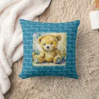 Watercolor Illustration Teddy Bear Personalized Throw Pillow