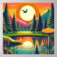 Retro Disc Golf Sunset and Trees Poster