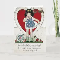 A Vintage Valentine Girl Birdie Told Me Holiday Card