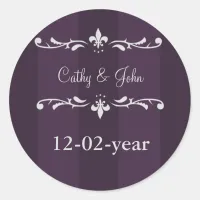 Purple fleur de lis Wedding Classic Round Sticker