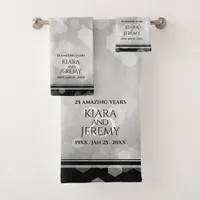 Elegant 25th Silver Wedding Anniversary Bath Towel Set