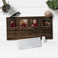 2024 Calendar Full Year Rustic Wood Photo Collage Desk Mat