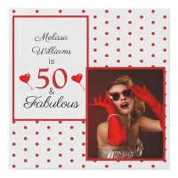 50 and Fabulous Name SM Photo 50th Birthday WH Red Faux Canvas Print