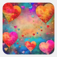 Valentine's Day Romantic Vintage Hearts Square Sticker