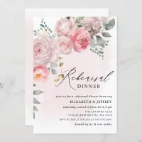 Modern Elegant Pink Blush Floral Rehearsal Dinner  Invitation