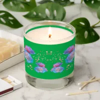 Water Droplets on Pink & Blue Roses on Green | Scented Candle