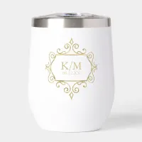 Fine Filigree Gold Wedding Initials ID871 Thermal Wine Tumbler