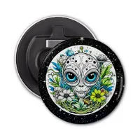 Extraterrestrial Alien in Flowers Starry Night Bottle Opener