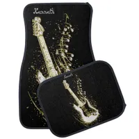 Golden Electric Guitar with Musical Notes Car Floor Mat