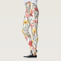 Pretty Watercolor Flowers Pattern Botanical Floral Leggings