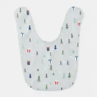 Christmas forest with presents and trees and snow baby bib