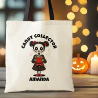 Cute Candy Collector Skeleton Girls Halloween Tote Bag