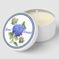 Blue Hydrangea Flower Botanical Art Personalized  Mini Candle Favors