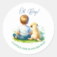 Oh Boy! A Baby and his Dog Baby Shower Classic Round Sticker