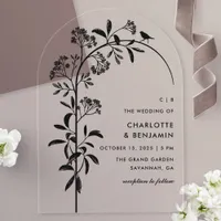 Modern Black Bird Botanical Arch Wedding Acrylic Invitations