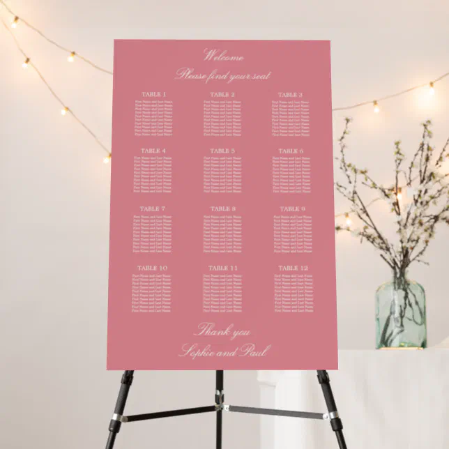 Thumbnail for Blush Pink 12 Table Wedding Seating Chart Foam Board