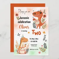 Dinosaurs Birthday Celebration Orange Watercolor Invitation