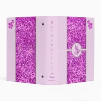 Pink glitter Monogrammed with Flowers Mini Binder