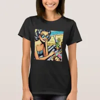 Beautiful Retro Lady at the Beach with Cocktail T-Shirt