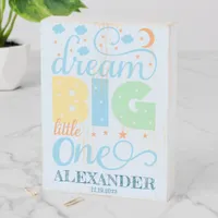 Dream Big Little One Blue Baby Boy 1st Birthday Wooden Box Sign