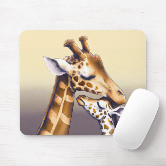 Touching Moment Between Mother Giraffe & Calf Mouse Pad