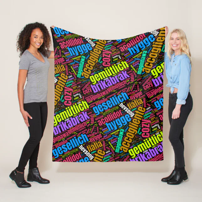 Colorful Cozy Word Cloud in Many Languages Fleece Blanket