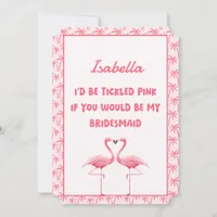 Fun Tropical Pink Flamingo Bridesmaid Proposal Card