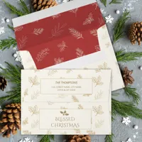 Elegant Gold Winter Leaves Red Envelope