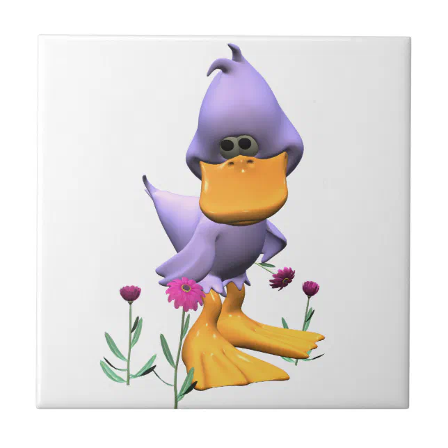 Cute and Shy Purple Cartoon Duck Ceramic Tile