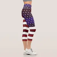 Modern Embossed American Flag Capri Leggings