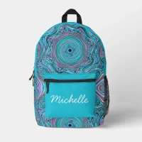 Liquid marble swirl aqua teal blue custom name printed backpack