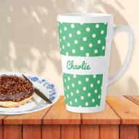 Green Polka Dot Patterned Retro Personalized Name Latte Mug