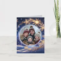 Magical Christmas time - golden snowflakes, photo Holiday Card