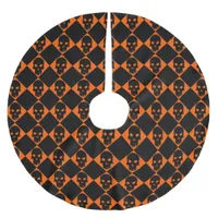 Halloween Orange and Black Harlequin Skull Brushed Polyester Tree Skirt