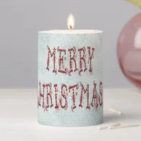 Merry Christmas Bauble & Stars Light Blue Glitter Pillar Candle