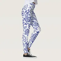 Hampton's Blue White Boho Chic Paisley Leggings