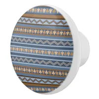 Southwest Style Blue and Brown Geometric Pattern Ceramic Knob