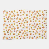 Watercolor Fall Leaves and Pumpkins Kitchen Towel