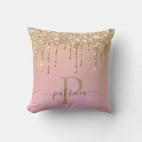 Glam Gold Glitter Drips Elegant Monogram Throw Pil Throw Pillow